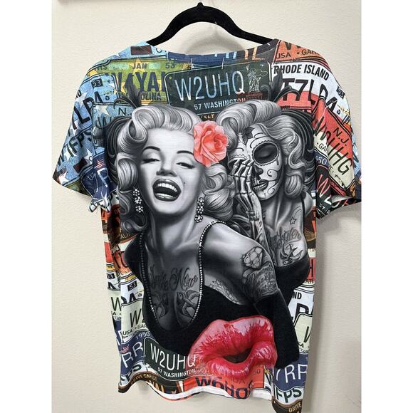 WHATLEES‎ Marilyn Monroe Tattoo License Plate Graphic T-Shirt XL - Picture 7 of 7